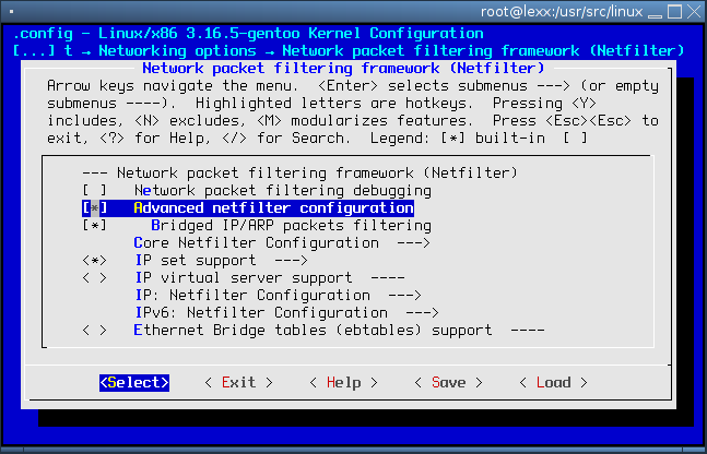 select Advanced Netfilter configuration