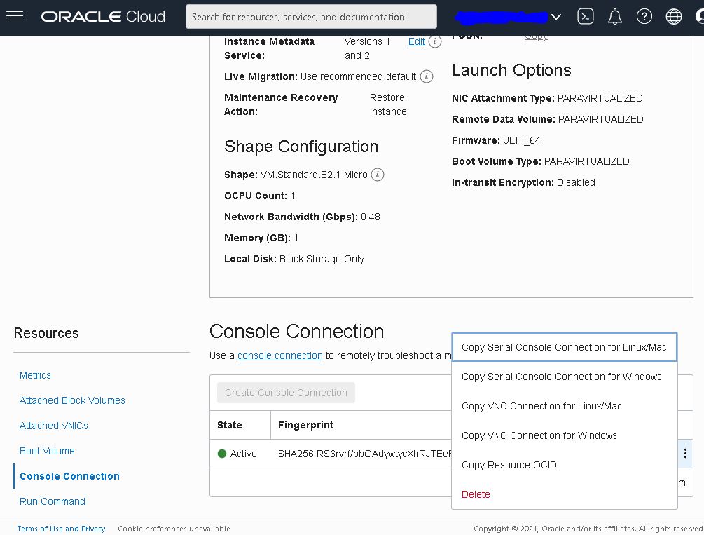 Create Console Connection from Website